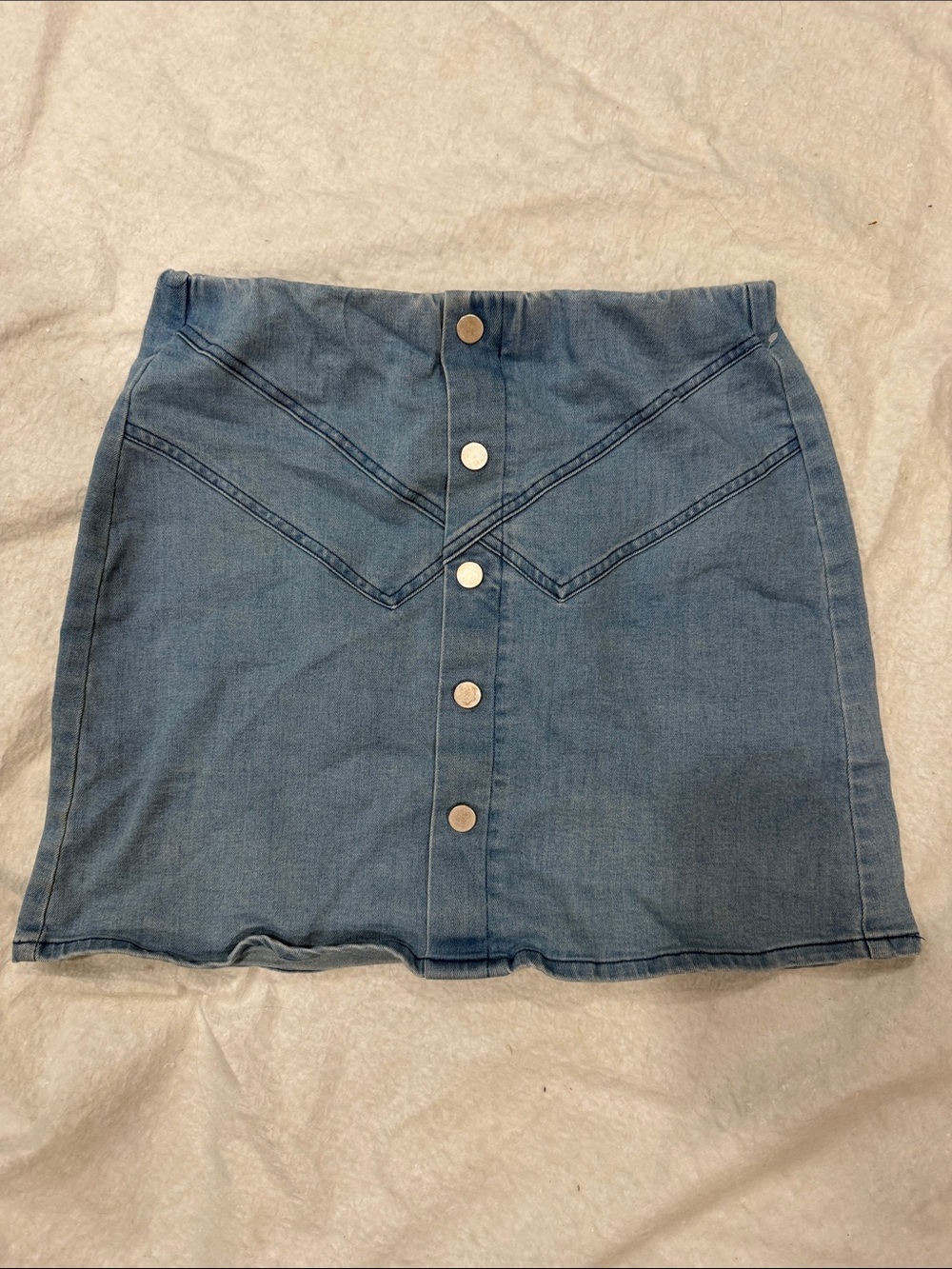 Faux Button-Front Denim Mini Skirt - Blue